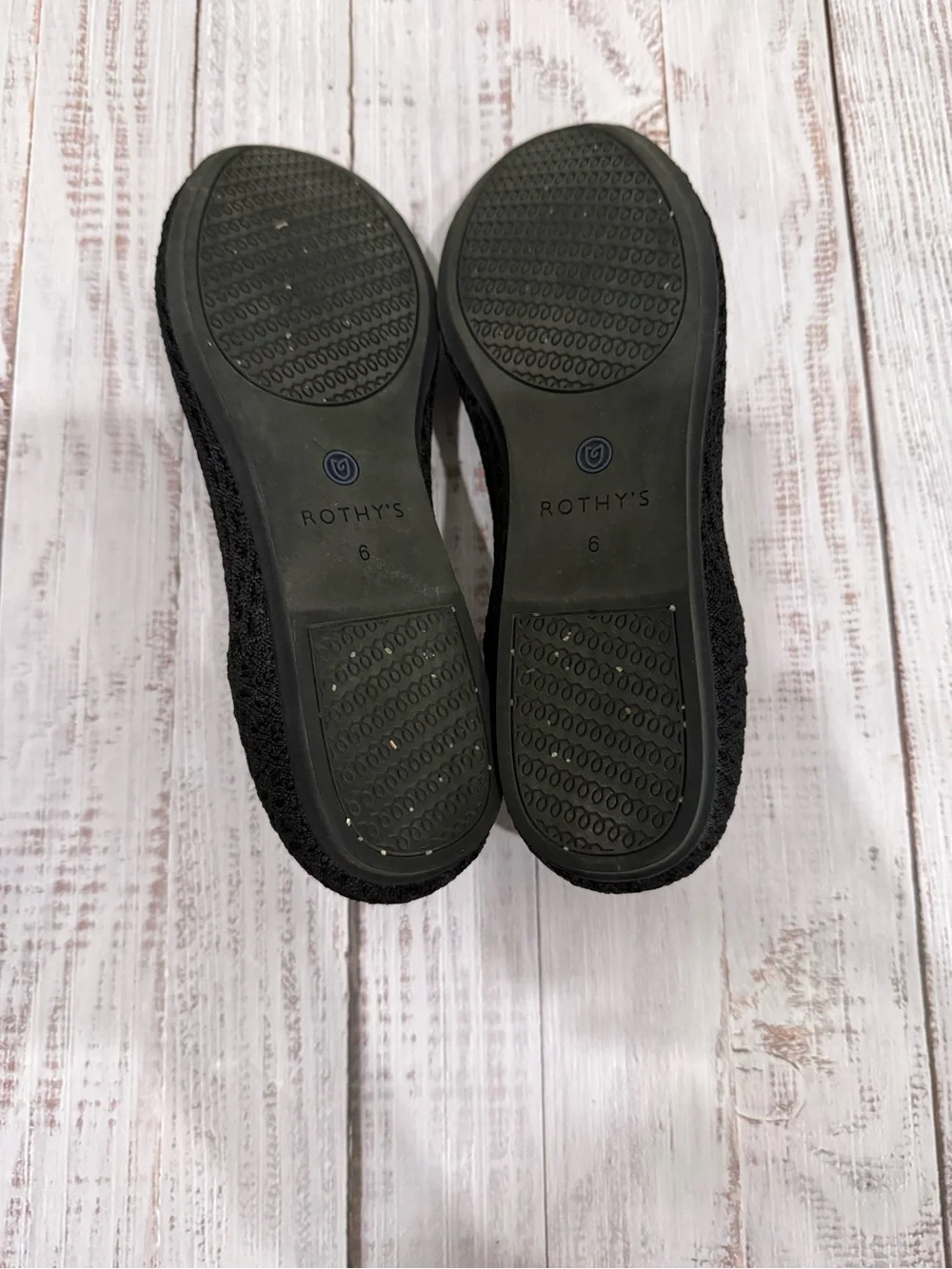 Rothy's Black Knit Flats with Blue Trim